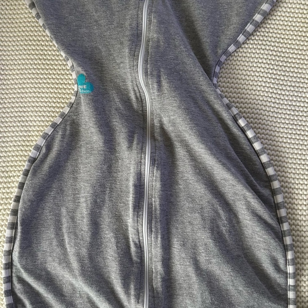 Gray Swaddle with Striped Trim